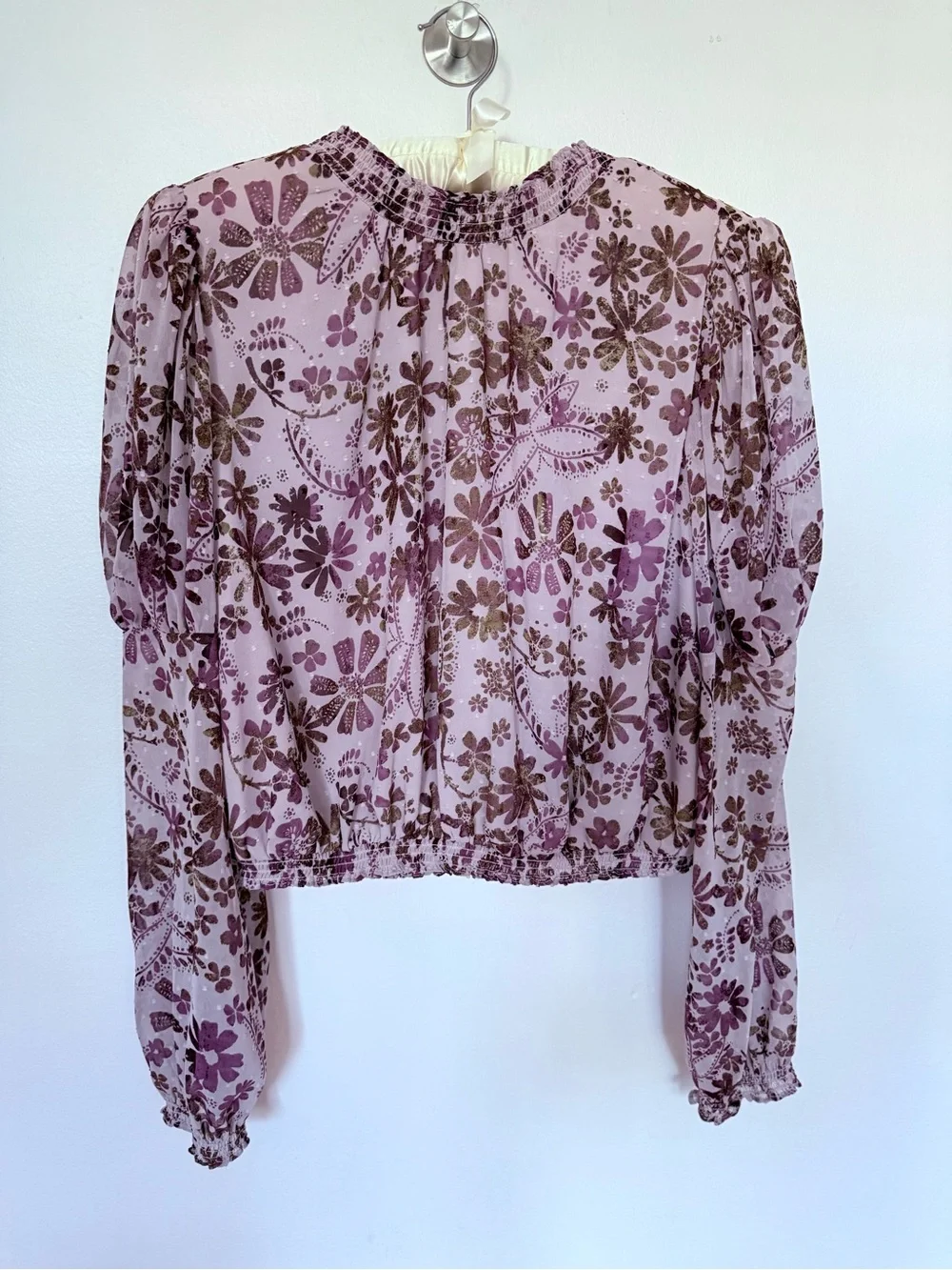 Free People Clarissa  Lilac Floral Long-sleeve Blouse NWOT Summer Reversible  S